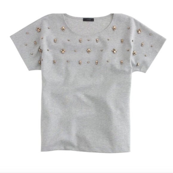 J. Crew Tops - J. Crew Jeweled Heathered Gray Doman Top